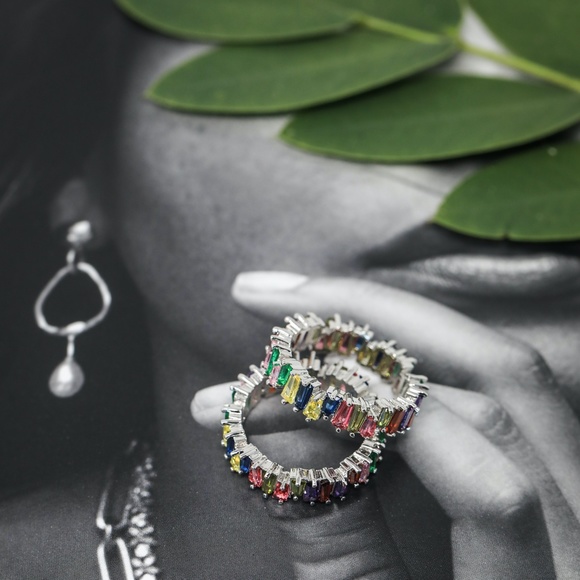 multi colored silver rhinestone ring stackable - Picture 6 of 8